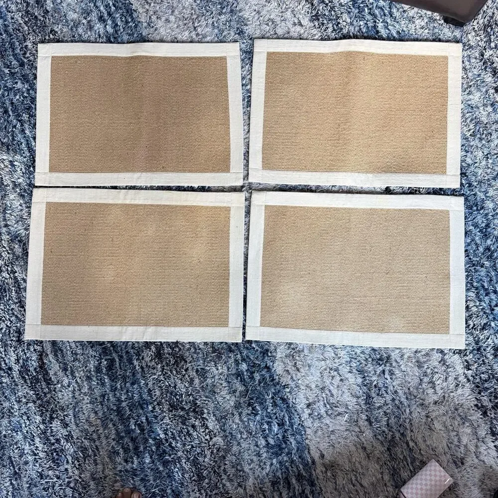 Pier 1 Imports Set 4 Beige Jute Cotton Woven Placemats Rectangular 14x20 India